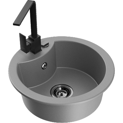 Mexen Diego гранитна мивка с 1 камера с кухненски смесител Rita, сив - 6512-71-670300-70-B (6512-71-670300-70-B)