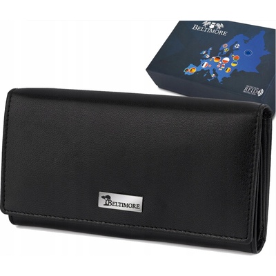 Dámska kožená peňaženka s RFiD ochranou kožená na karty klasická veľká čierna Beltimore