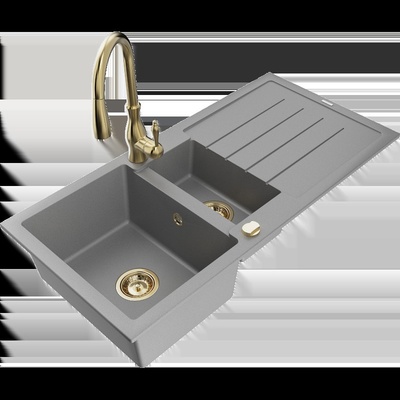 Andres гранитна мивка с 1, 5 камери с отцедник и кухненски смесител Savita, сив - 6515-71-672601-50 (6515-71-672601-50)