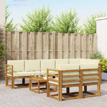 vidaXL Комплект дивани за открито 9 pcs Натурален и Крема (3366588)