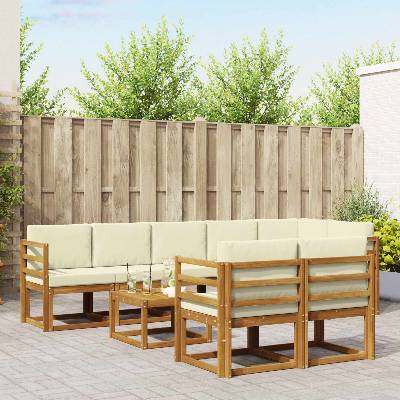 vidaXL Комплект дивани за открито 9 pcs Натурален и Крема (3366588)