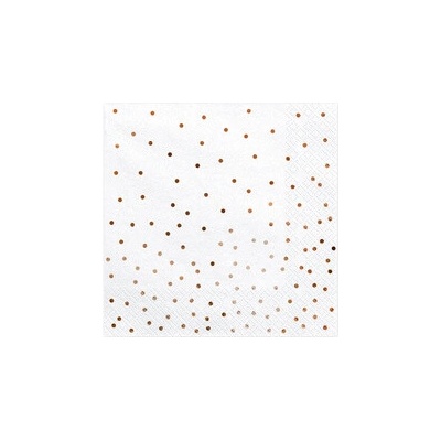 PartyDeco Biele ubrousky s ružovo-zlatými bodkami 33x33cm 20 ks