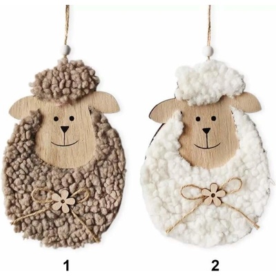 Lepaso Beránek závěs dřevo/textil 15,5 cm mix hnědá/bílá