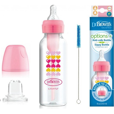 Dr Brown's fľaša antikolik Options+ úzka 2v1 s náustkom ružová 250 ml