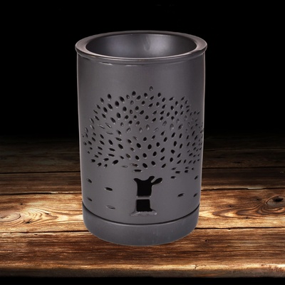 XXL Keramická aroma lampa s dekorem stromu matná černá – Zboží Mobilmania