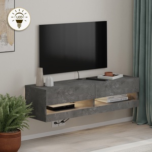 TopMebel Moon TopMebel меламинов стенен шкаф за телевизор с LED в ретро сив цвят 120x33.8x30cm