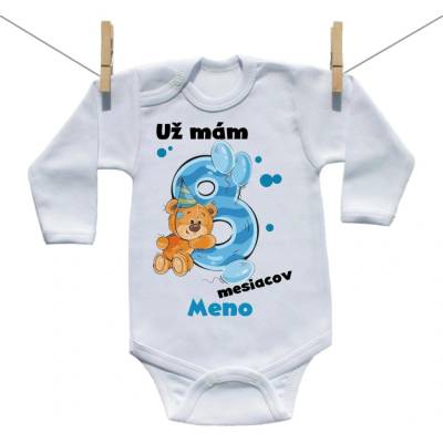 Boodyy Body s dlhým rukávom Už mám 8 mesiacov s Medvedíkom a menom dieťatka Chlapec