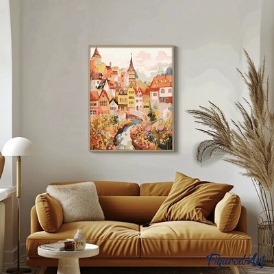 Figured ART Malování podle čísel KOUZELNÁ JANTAROVÁ VESNICE na rámu 40 x 50 cm