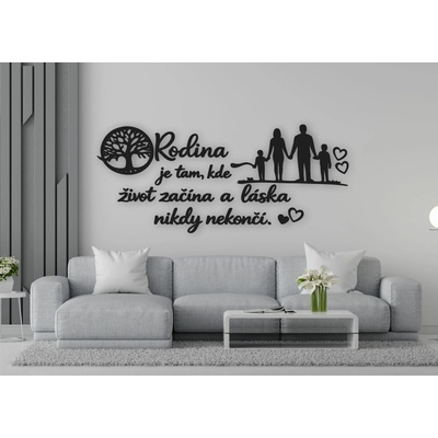 Drevený citát na stenu – Rodina je tam, kde život začína a láska nikdy nekončí