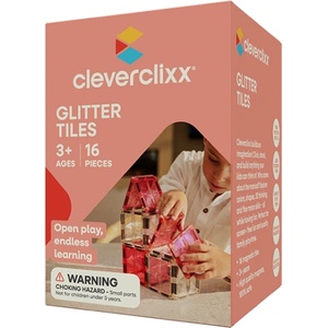 Cleverclixx Магнитен строителен комплект Glitter Tiles Pack Transparent - розова - 16 бр (CLEVER_CC-1029)