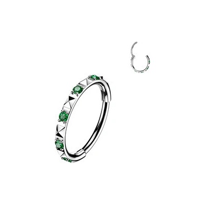 Šperky4U Piercing segment kruh TITAN se zelenými zirkony TIT1753