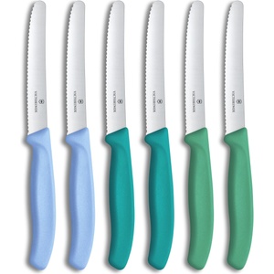 Victorinox Swiss Classic, breakfast knife, bread knife set, 6 pieces, sharp blade, serrated edge, 11cm, stainless steel, blue and green - 6.7836. 6E2 (6.7836.6E2)