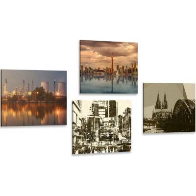 Set obrazů průmyslové město s abstrakcí - 4x 40x40