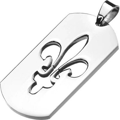 Šperky eshop Lesklý ocelový přívěsek stříbrné barvy známka s výřezem ve tvaru Fleur de Lis Z6.13