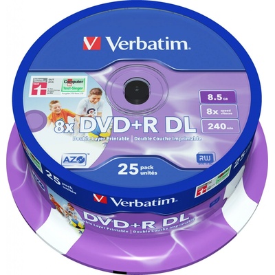 Verbatim DVD+R 8,5GB 8x, Double Layer, AZO, printable, cakebox, 25ks (43667)