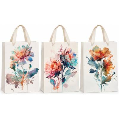 žiadna značka Darčeková papierová taška M 18 × 23 × 10 cm, akvarelové kvety – MIX 170