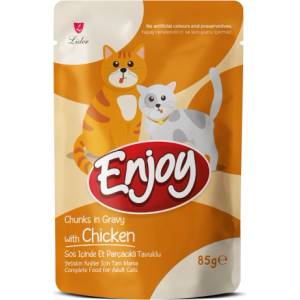 Enjoy Cat Adult Pouch Chicken in Gravy 85gr - Беззърнен пауч с пилешко месо 85гр