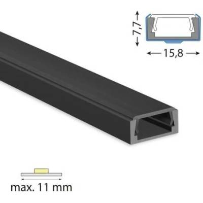 ML-761.023.74.2 Přisazený hliníkový profil PG2 16x8mm včetně černého difuzoru černý 2m