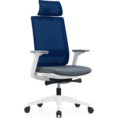 RFG Ергономичен стол Meteor X White HB, сива седалка, синя облегалка (4010200199)