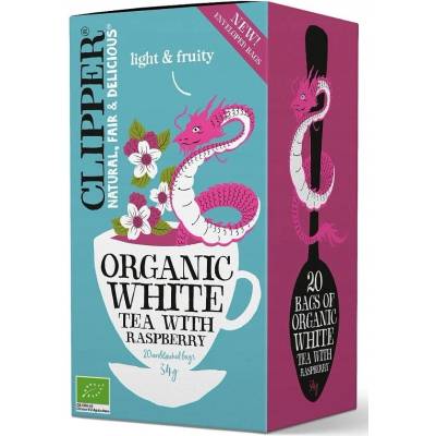 Clipper Bielá čajová zmes v nálevových vreckách Light & Fruity s malinami 20 x 1,7 g
