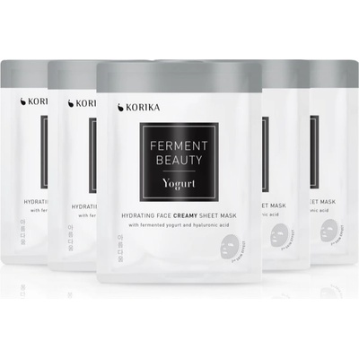 KORIKA FermentBeauty Hydrating Face Sheet Mask with Fermented Yogurt and Hyaluronic Acid hydratačná plátenná maska s fermentovaným jogurtom a kyselinou hyalurónovou 5 ks