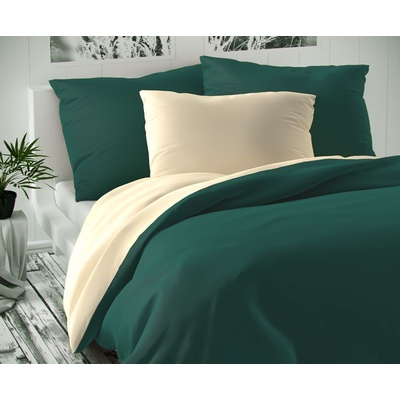 Kvalitex satén obliečky Luxury Collection tmavo zelené smotanové 140x200 70x90
