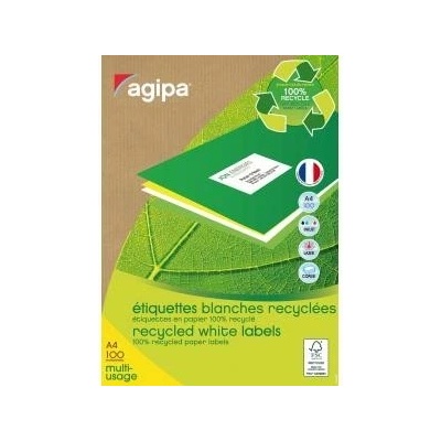 Etikety univerzálne recyklované 38x21,2mm Agipa A4 100 hárkov