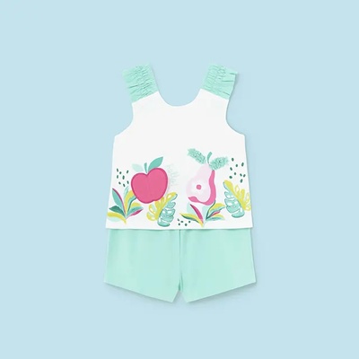 Mayoral Комплект къси панталони и потник с апликации ментов цвят за бебе момиче Mayoral