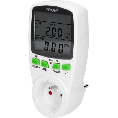 VIRONE EM-1 - Ватметър с LCD дисплей, двутарифен, батерия, 230V / 50Hz, 16A до 3680W, френски (EM-1)
