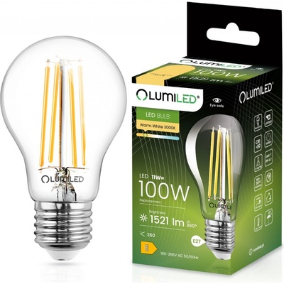 Lumiled LED žiarovka E27 A60 11W = 100W 1521lm 3000K Warm 360° Filament