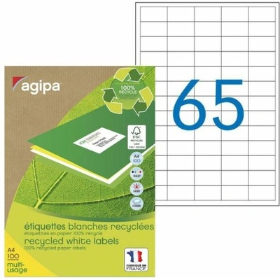 Etikety univerzálne recyklované 38x21,2mm Agipa A4 100 hárkov