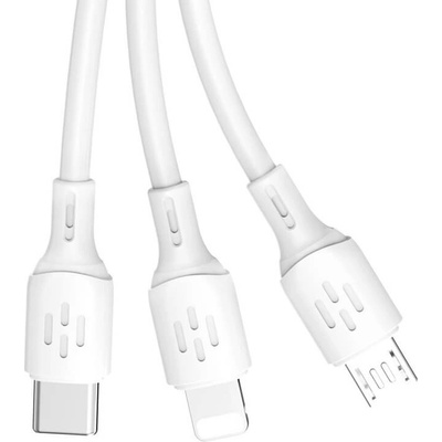 Dudao Универсален USB кабел с Lightning, microUSB и USB-C конектори (120 см) - Dudao LBA 3-in-1 Charging Cable 6A (бял) (DDA270)