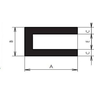 TS Profil pryžový tvar "U" 12x12/6 mm, EPDM 70°Sh, -40/100°C černý