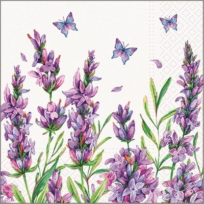 Anděl Třívrstvé papírové ubrousky 33 x 33 cm fialová s motýly – Zboží Dáma