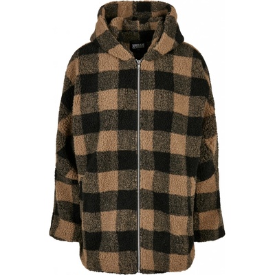 Urban Classics Ladies Hooded Oversized Check Sherpa softtaupe black
