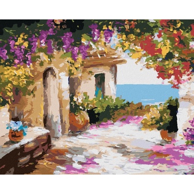 zuty Malování Podle Čísel Dům U Moře S Květinami 40 x 50 Cm Plátno