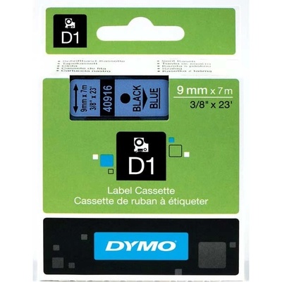 Páska Dymo D1 9 mm x 7m, černý tisk/modrý podklad, 40916, S0720710