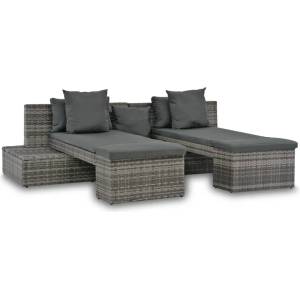vidaXL Градински комплект с възглавници, 4 части, сив полиратан (44724)