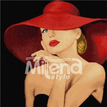 Milena Style Дама с червена шапка - гоблен със схема конци Ariadna 1: 1