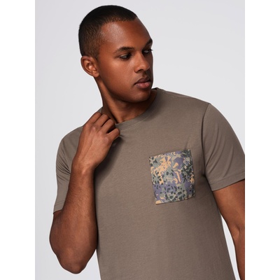 Ombre Clothing Мъжка памучна тениска с принт на джоба - тъмно маслиненозелена V1 OM-TSPT-0227 Ombre Clothing Ombre Clothing | Zelen | МЪЖЕ | S