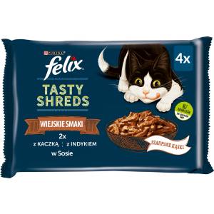 FELIX Вкусни парченца мокра котешка храна с патица и пуйка в сос 4x80g