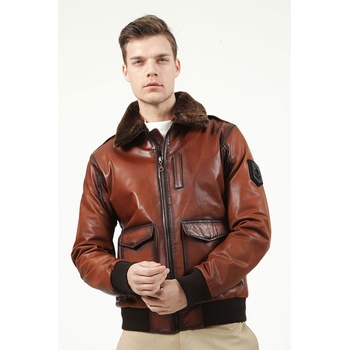 Jacket Club Dericlub Мъжко кожено яке pilot - Кафяво #319134 (319134_Кафяво)