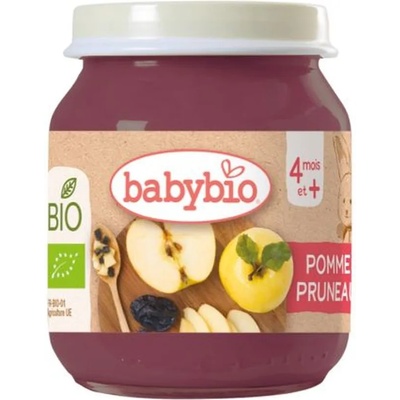 Babybio Био плодово пюре Babybio - Ябълки и сини сливи, 130 g (3288131509761)