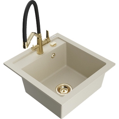 Mexen Vito гранитна кухненска мивка с 1 отделение и смесител Duo, бежов (6503-69-671701-57-G)