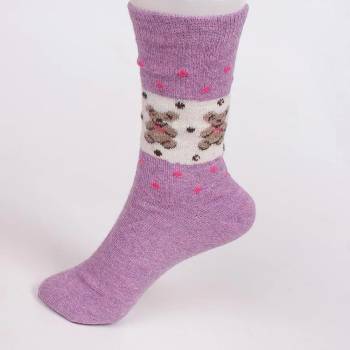 Image 1 of Зимни вълнени чорапи в лилав цвят с мечета