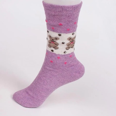 Зимни вълнени чорапи в лилав цвят с мечета