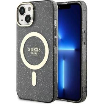 GUESS iPhone 14 6.1" black hardcase Glitter Gold MagSafe (GUHMP14SHCMCGK)