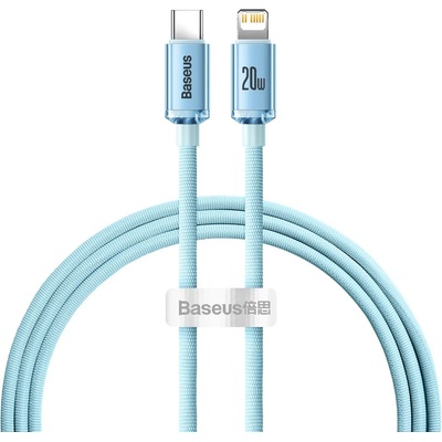 Кабел Baseus Crystal Shine USB-C to Lightning Cable (CAJY001303), от USB C(м) към Lightning(м), 1.2m, 20W, син (CAJY001303)