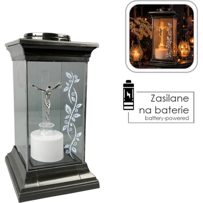 LED lampáš s krížom 14 × 14 × 28 cm