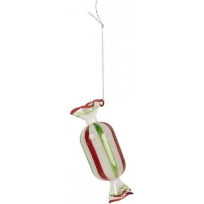 Clayre & Eef Červeno-zelená skleněná vánoční ozdoba bonbón - 5*13 cm - Clayre & Eef